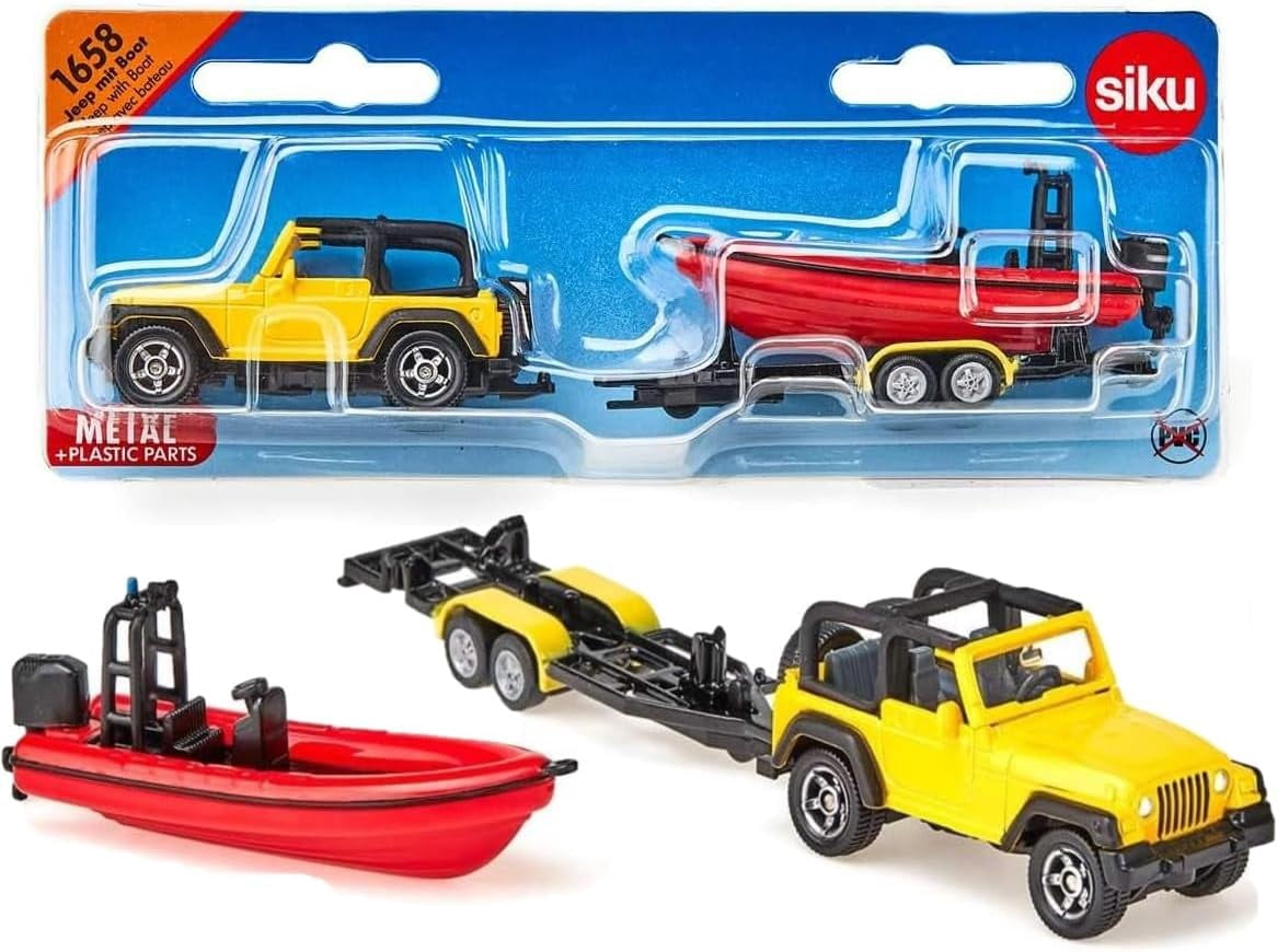 Siku Metal/Plastic Jeep with Boat, 16.7 x 3.3 x 4.2 cm, Yellow and