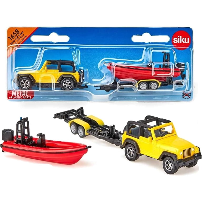 Siku Metal/Plastic Jeep with Boat, 16.7 x 3.3 x 4.2 cm, Yellow and