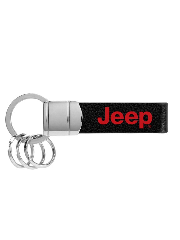 Jeep in Red Genuine Black Leather Strap Loop Key Chain