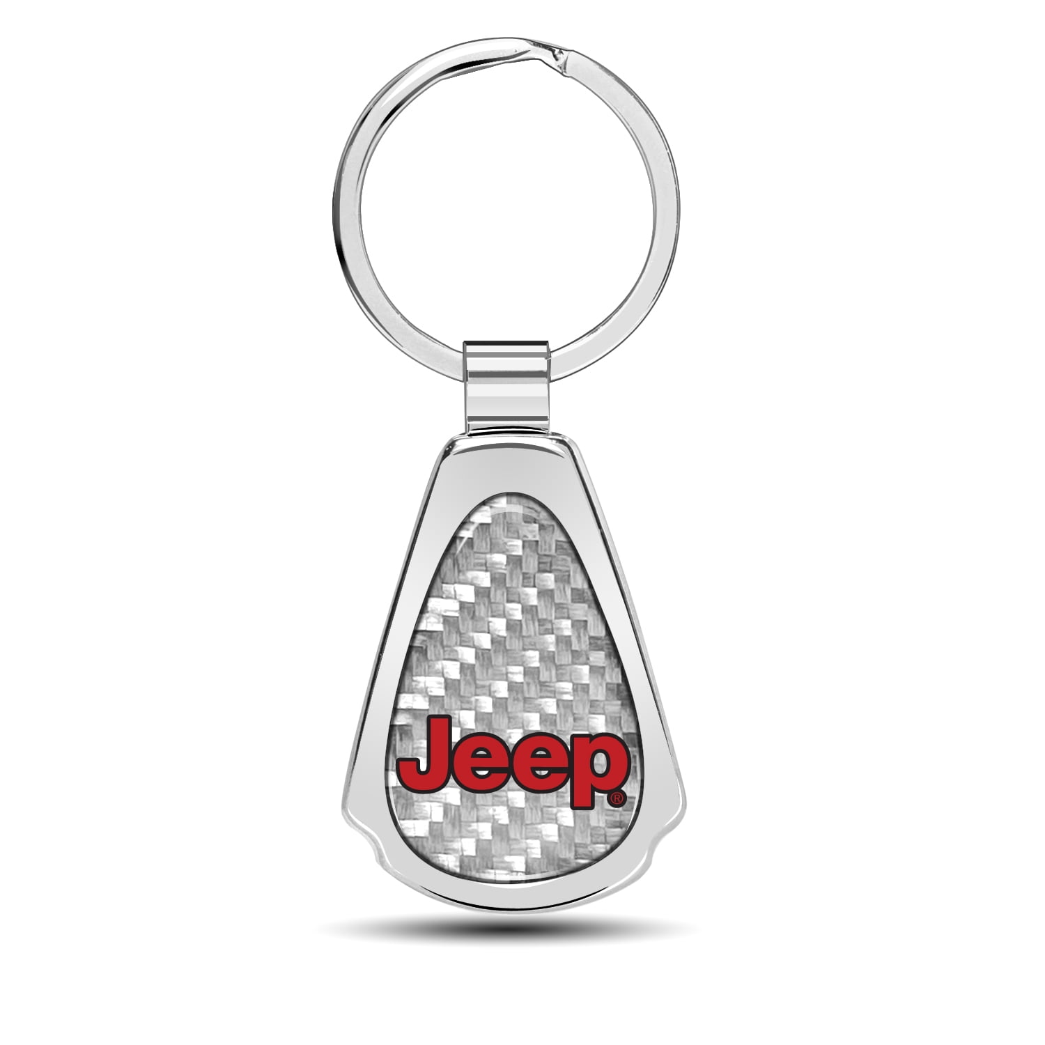 Jeep in Red Real Silver Dome Carbon Fiber Chrome Metal Teardrop Key Chain