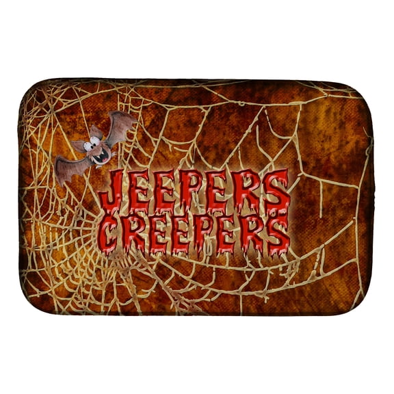 Jeepers Creepers with Bat and Spider web Halloween Dish Drying Mat
