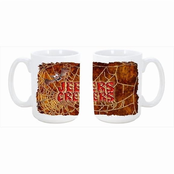 Jeepers Creepers with Bat and Spider web Halloween Dishwasher Safe Microwavable Ceramic Coffee Mug 15 oz.