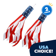 Jeexi 59 Inch American Flag Windsock, Set of 2 - Embroidered Stars 4th of July Stripes USA Flags Patriotic Outdoor Decorations Fade Resistant Memorial Day Hanging Banners