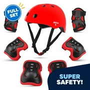 JEEXI 7 Pack Knee & Elbow Pads for Kids Youth Children Guards Protective Gear Pad Set for Roller Skates Cycling BMX Bike Skateboard Inline Skating's Scooter Riding Sports (Red)