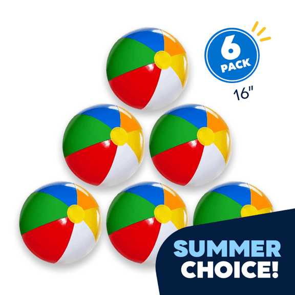 Jeexi Beach Balls [6 Pack] 16" Inflatable Pool Balls for Kids, Large Sand Balls 16 Inch, Pack of 6 Rainbow Colored for Pool Party, Summer Water Fun and Birthday Parties - Bulk Pack