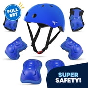 JEEXI Blue Knee & Elbow Pads for Kids 7 Pack - Youth Children Guards Protective Gear Pad Set for Roller Skates Cycling BMX Bike Skateboard Inline Skating's Scoo