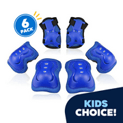 Jeexi Blue Knee & Elbow Pads for Kids 6Pack - Youth Children Guards Protective Gear Pad Set for Roller Skates Cycling BMX Bike Skateboard Inline Skating's Scooter Riding Sports (Blue)