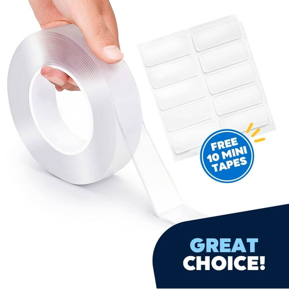 Jeexi Double Sided Nano Tape Heavy Duty (16.4FT) + 10 Mini Tapes, Zero Damage Multipurpose Removable Mounting Gel Strip Adhesive Grip, Strong Sticky Wall Tape Transparent Poster Carpet