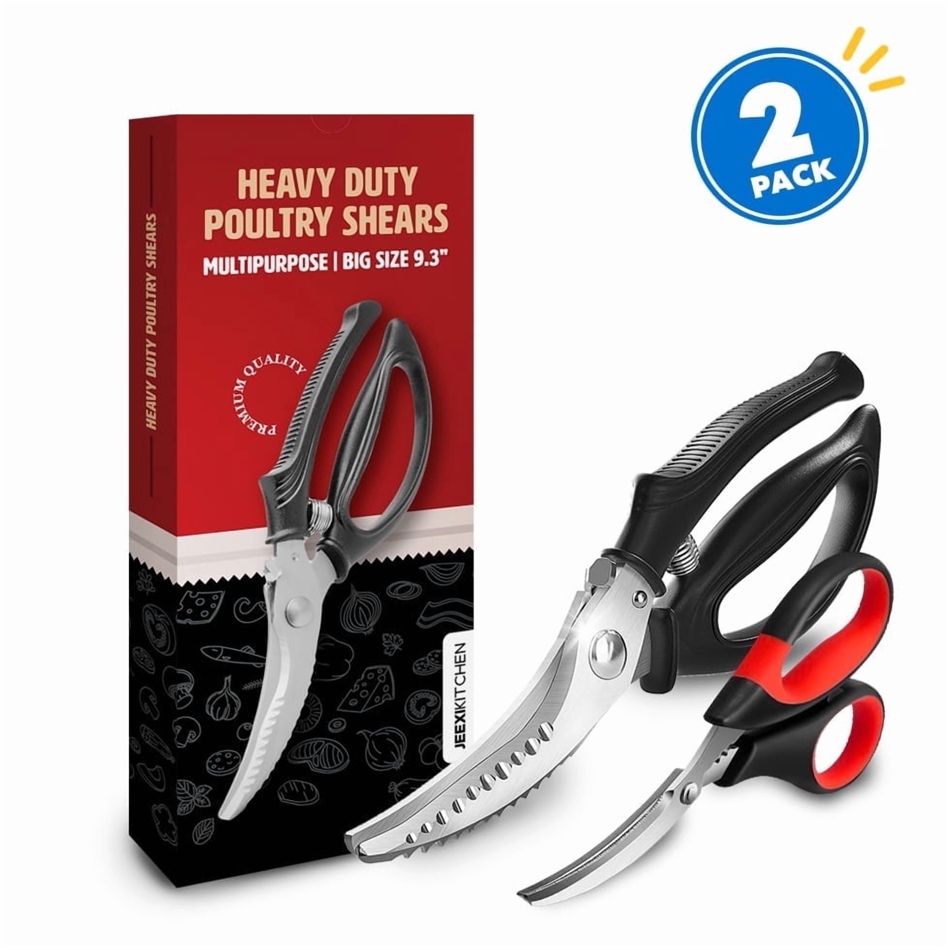 Jeexi Heavy Duty Poultry Shears - Stainless Steel Kitchen Scissors for Cutting Chicken Bones, Poultry, Game, Meat - Chopping Vegetable - Spring Loaded