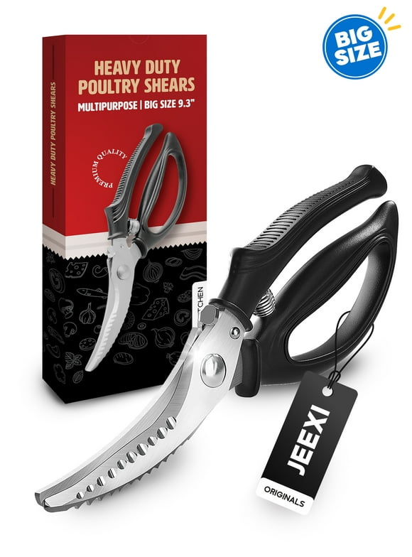 Jeexi Heavy Duty Poultry Shears - Stainless Steel Kitchen Scissors for Cutting Chicken Bones, Poultry, Game, Meat - Chopping Vegetable - Spring Loaded