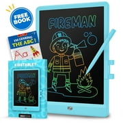 Jeexi LCD Writing Tablet Doodle Board - 10inch + Tracing Book, Colorful Drawing Pad, Electronic Toddler Drawing Tablet for Kids, Educational Toys Gift for 3 4 5 6 7 Years Old Girls Boys - (Blue)