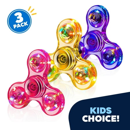 Jeexi LED Light Fidget Spinner - 3 Pack, Lighting Fidget Hand Finger Spinner Toy - Stress Reduction and Anxiety Relief Great Gif for Children, Kids & Adults (Purple, Pink & Yellow)