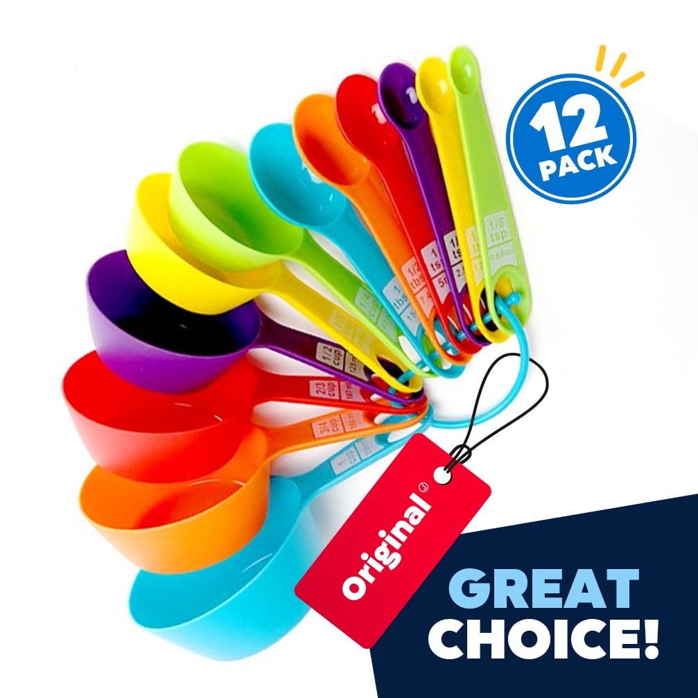 Jeexi Measuring Cups and Spoons Set of 12 Pieces, Nesting Measure Stackable Cups for Dry and Liquid Ingredients, Great for Baking and Cooking (Random Color)