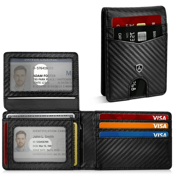 AOMGO Wallet for Men Slim Rfid Vegan Leather 2 ID Window With Gift Box