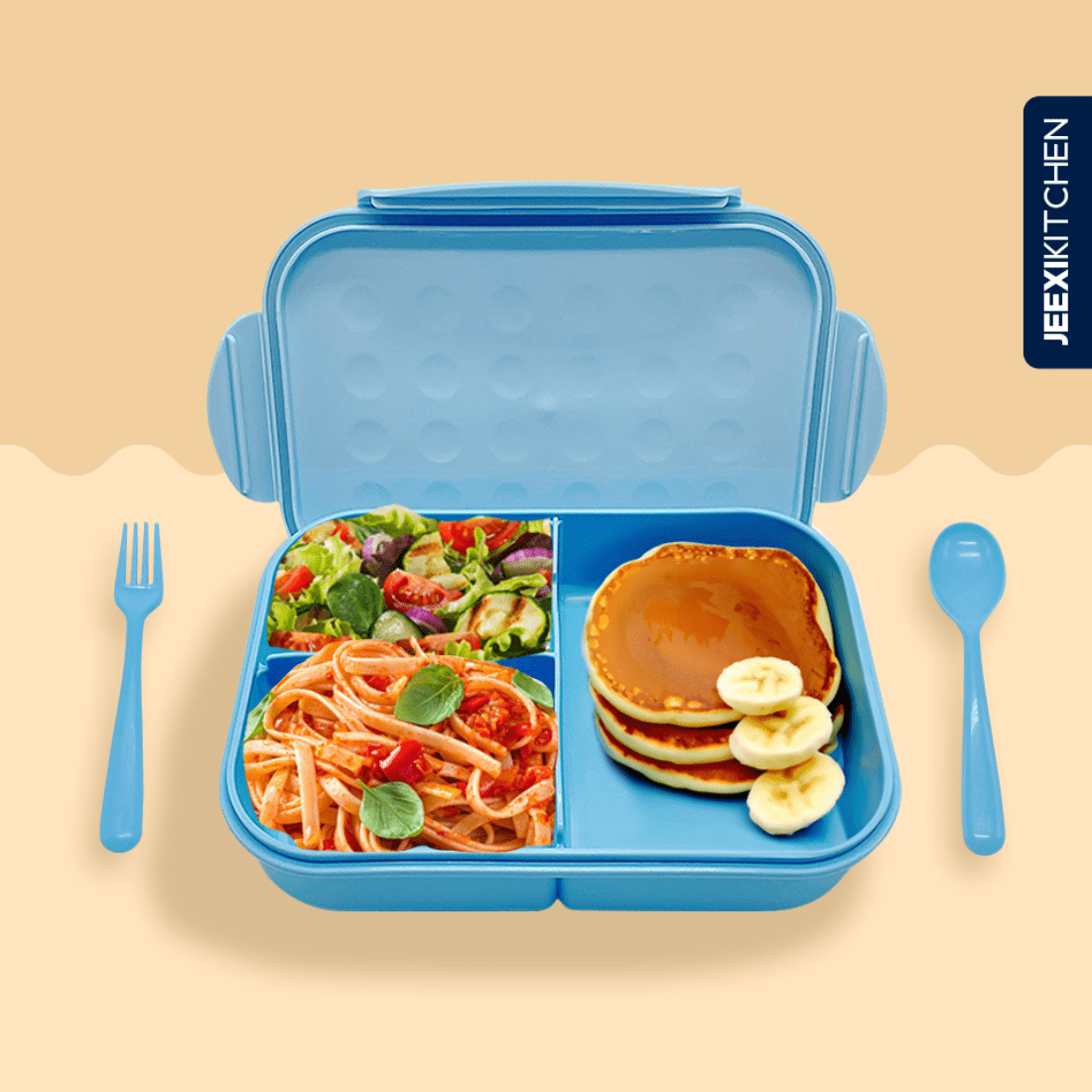  Kids Bento Lunch Box Blue Accessories Kit, BPA FREE