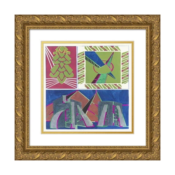 Jef de Schilder 15x15 Gold Ornate Wood Frame and Double Matted Museum Art Print Titled - Creations Pl.11 (1945)
