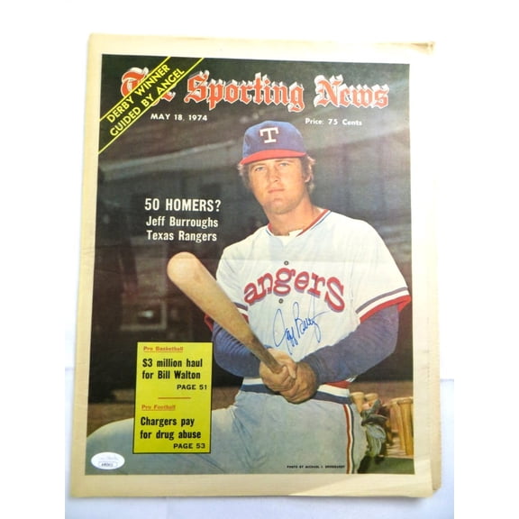 Jeff Burroughs Signed Autograph Newspaper Sporting News 1974 Rangers JSA AH03411