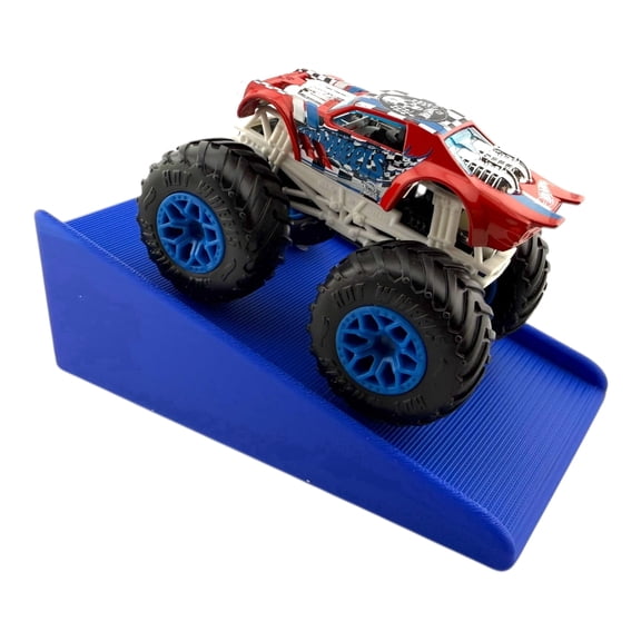 Jeff Did It - Compatible with Hot Wheels Monster Truck / Car - Free Style 2 Lanes Wide - Blue Medium Ramp 1:64 Scale - Anti-Slip Rubber Feet
