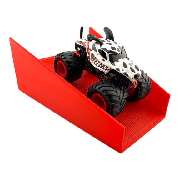 Jeff Did It - Hot Wheels Style Monster Truck / Car - Free Style 2 Lanes Wide - Red Landing Ramp 1:64 Scale - Anti-Slip Rubber Feet