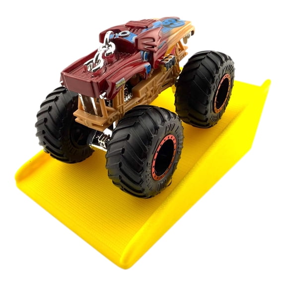 Jeff Did It - Compatible with Hot Wheels Monster Truck / Car - Free Style 2 Lanes Wide - Yellow Medium Ramp 1:64 Scale - Anti-Slip Rubber Feet