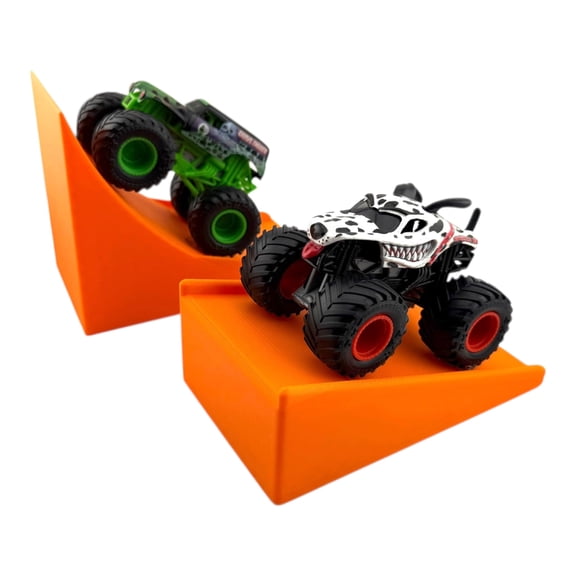 Jeff Did It - Hot Wheels Style Monster Truck / Car - Orange 2 Lane Medium MT Jump and Stunt Ramp Free Style 1:64 Scale - Anti-Slip Rubber Feet