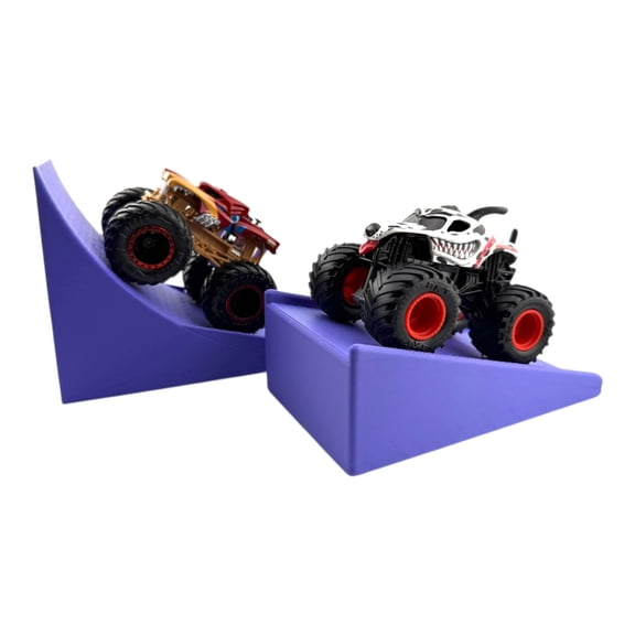 Jeff Did It - Hot Wheels Style Monster Truck / Car - Purple 2 Lane Medium MT Jump and Stunt Ramp Free Style 1:64 Scale - Anti-Slip Rubber Feet