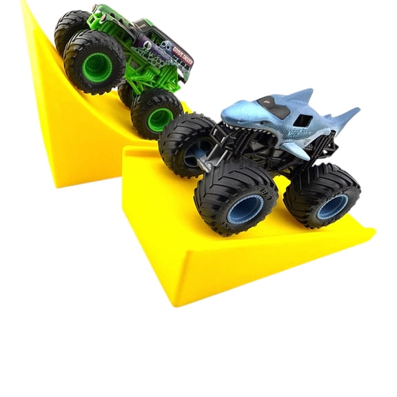 Jeff Did It - Hot Wheels Style Monster Truck / Car - Yellow 2 Lane Medium MT Jump and Stunt Ramp Free Style 1:64 Scale - Anti-Slip Rubber Feet