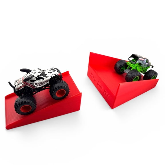 Jeff Did It - Hot Wheels Style Monster Truck / Car - Free Style 2 Lanes Wide - Red 2 Lane Medium MT Jump w/ Landing Ramp Free Style 1:64 Scale - Anti-Slip Rubber Feet