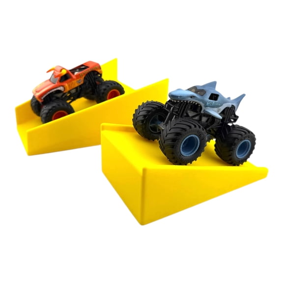 Jeff Did It - Hot Wheels Style Monster Truck / Car - Free Style 2 Lanes Wide - Yellow 2 Lane Medium MT Jump w/ Landing Ramp Free Style 1:64 Scale - Anti-Slip Rubber Feet