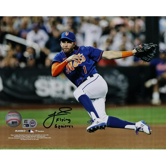 Jeff McNeil New York Mets Autographed 8" x 10" Jump Throw Photograph with "Flying Squirrel" Inscription - Fanatics Authentic Certified