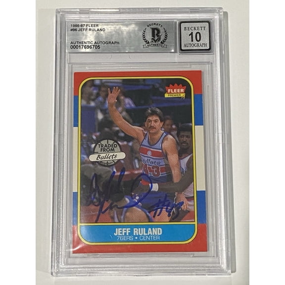 Jeff Ruland Signed 1986 Fleer #96 RC Rookie BAS 10 Auto Beckett Bullets 76ers