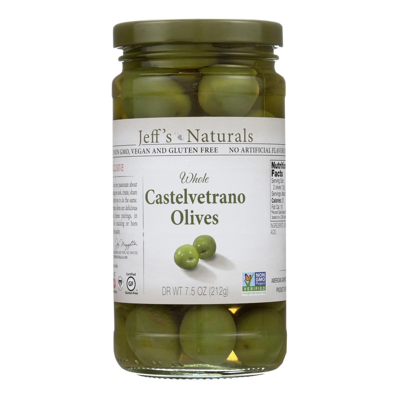 Jeff's Naturals Whole Castelvetrano Olives, 7.5 Ounce (Pack of 6)