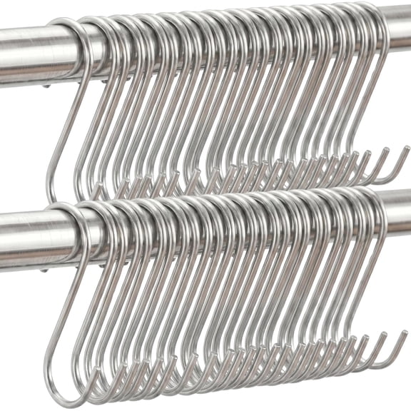 Jeffbaubl 50 Pack S Shaped Hooks 3.5 Inch Stainless Steel Silver S Hooks, Metal S Hook for Hanging, Heavy Duty Hanging Hook for Kitchen Bathroom Garden Closet Clothes Pots Cups Pans Towels