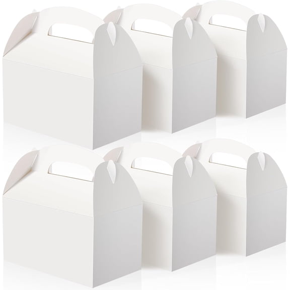 Jeffbaubl 50 Pcs Gable Boxes, Pink Party Favor Treat Boxes, 6.2 x 3.3 x 3.6 Inch Gable Gift Box with Handles, Goodie Box for Candy Cookies Gifts Wedding Birthday Party Favor Anniversary