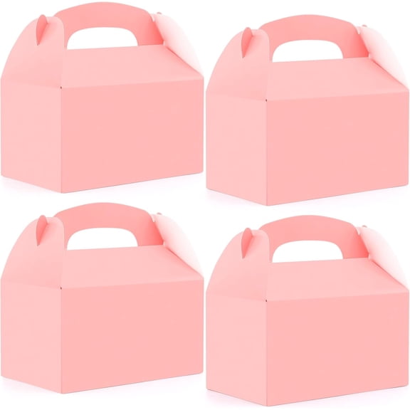 Jeffbaubl 50 Pcs Gable Boxes, Pink Party Favor Treat Boxes, 6.2 x 3.3 x 3.6 Inch Gable Gift Box with Handles, Goodie Box for Candy Cookies Gifts Wedding Birthday Party Favor Anniversary