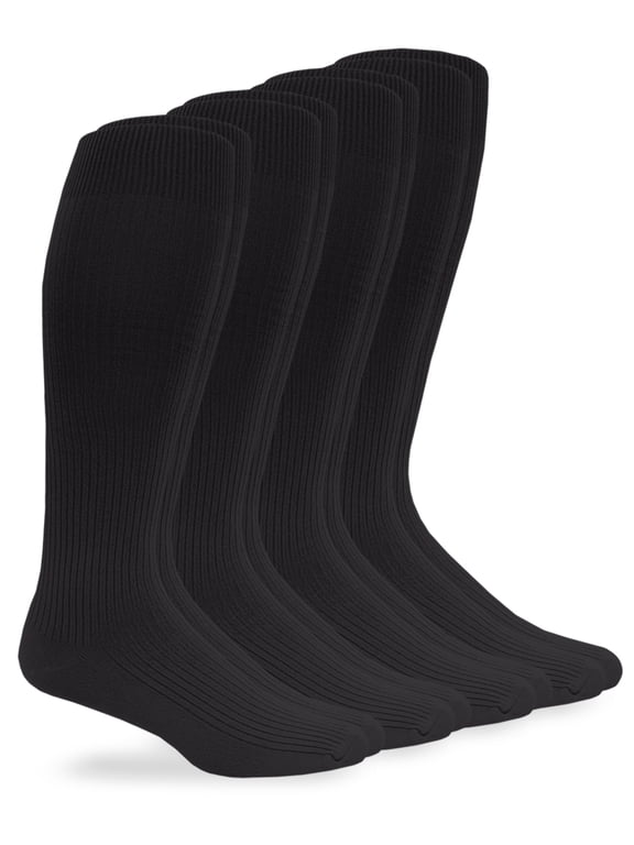 Men's Microfiber Nylon Rib Dress Over the Calf 4 Pair Pack Socks
