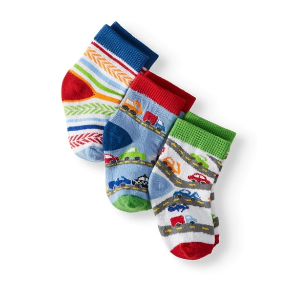 Jefferies Socks Baby Boys Cars & Trucks Crew Socks, 3-Pack