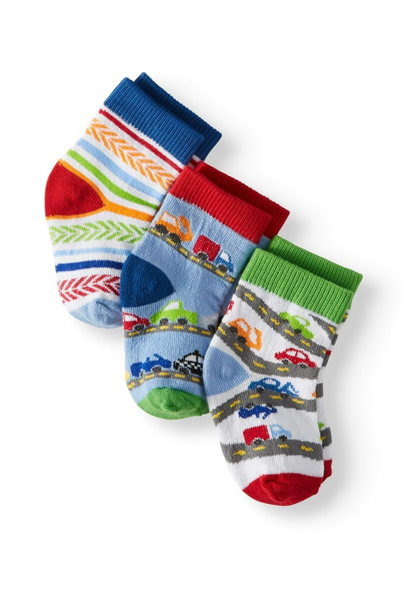 Baby Boys Cars & Trucks Crew Socks, 3-Pack