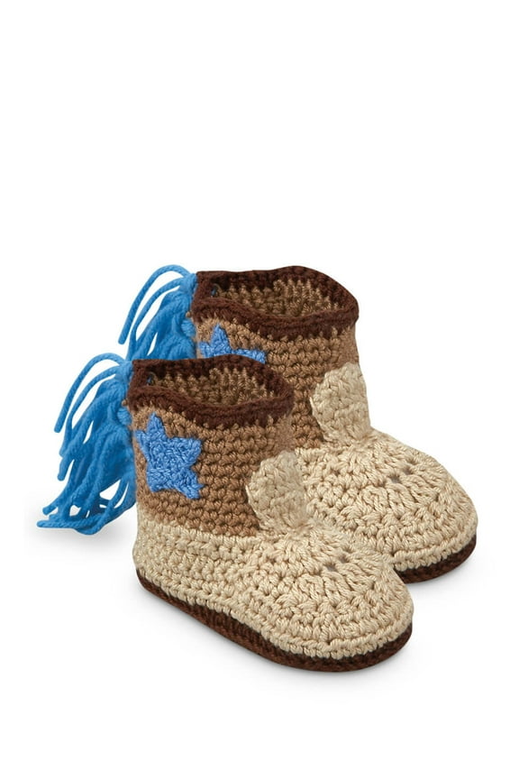 Baby Girls Boys Socks Hand Crochet Cowboy Boot Crib Shoe Booties, 1 Pair
