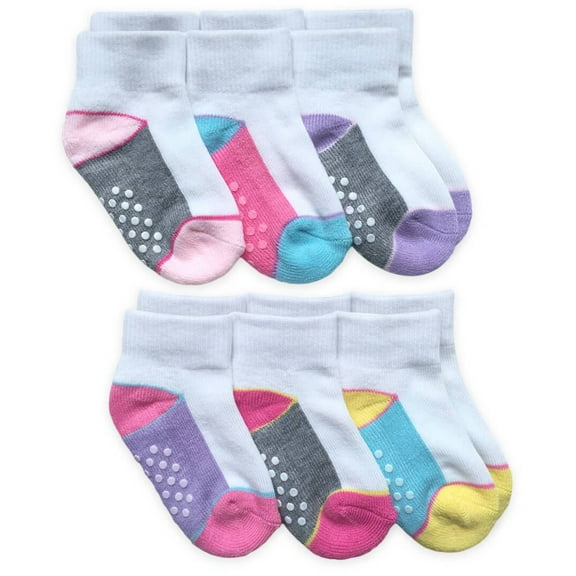 Jefferies Socks Baby Girls Non-Skid Color Block Cushion Quarter Socks 6 Pair Pack