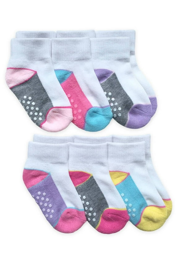 Baby Girls Non-Skid Color Block Cushion Quarter Socks 6 Pair Pack