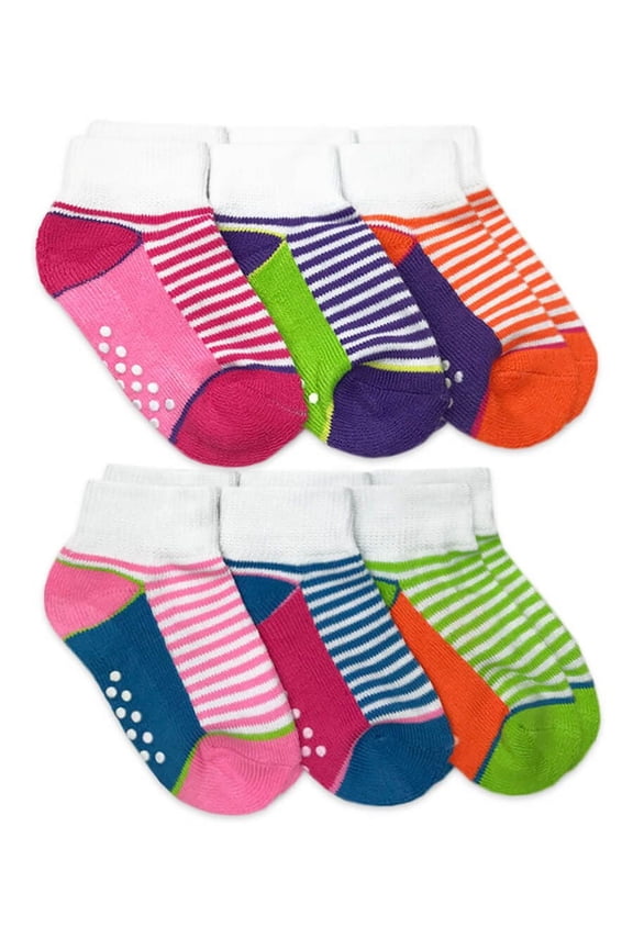 Baby Girls Non-Skid Sporty Stripe Cushion Quarter Sock 6 Pair Pack