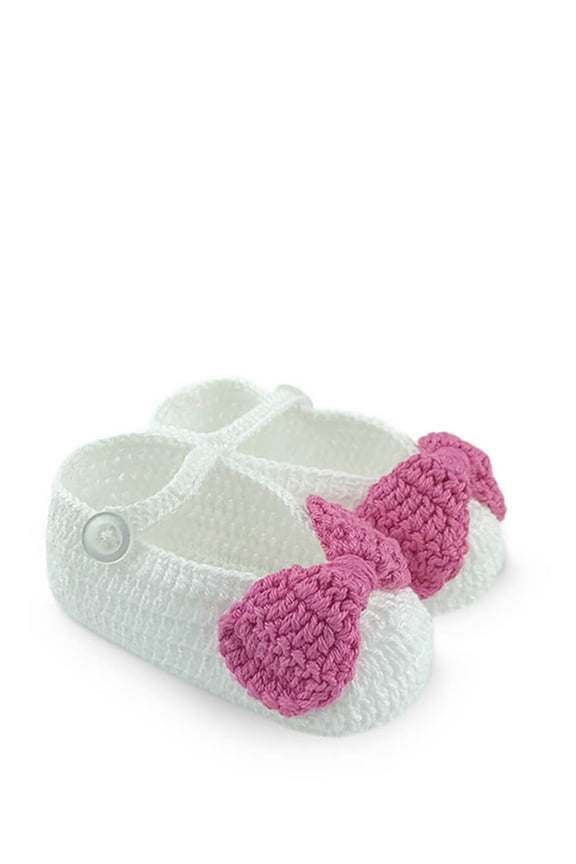 Baby Girls Socks Hand Crochet Bow Crib Shoe Booties, 1 Pair