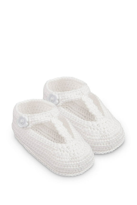 Baby Girls Socks Hand Crochet Mary Jane Crib Shoe Booties, 1 Pair