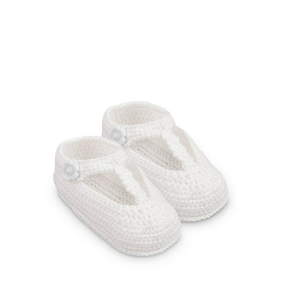 Jefferies Socks Baby Girls Socks Hand Crochet Mary Jane Crib Shoe Booties, 1 Pair