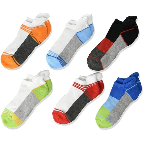 Jefferies Socks Boy Socks, 6 Pack Sport Low Cut Tab Back Cushioned Athletic Socks (Little Boys & Big Boys)