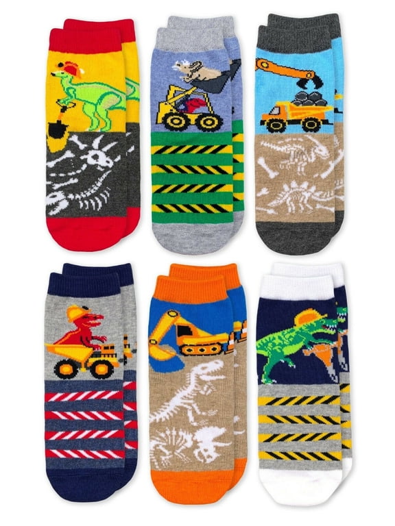 Boy's Dinosaur Construction Crew Socks 6 Pair Pack
