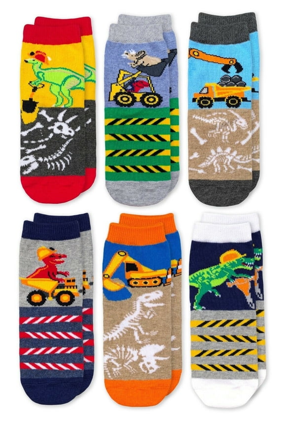 Boy's Dinosaur Construction Crew Socks 6 Pair Pack