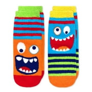 Jefferies Socks Boy's Monster Fuzzy Non-Skid Slipper Socks 2 Pair Pack