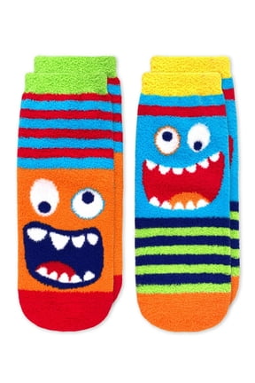 Boy's Monster Fuzzy Non-Skid Slipper Socks 2 Pair Pack